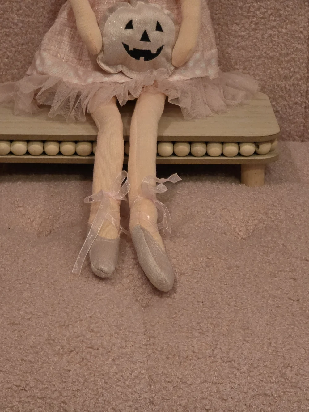 Halloween Plush Pink Ballerina Doll with Jack-o-lantern Accessory